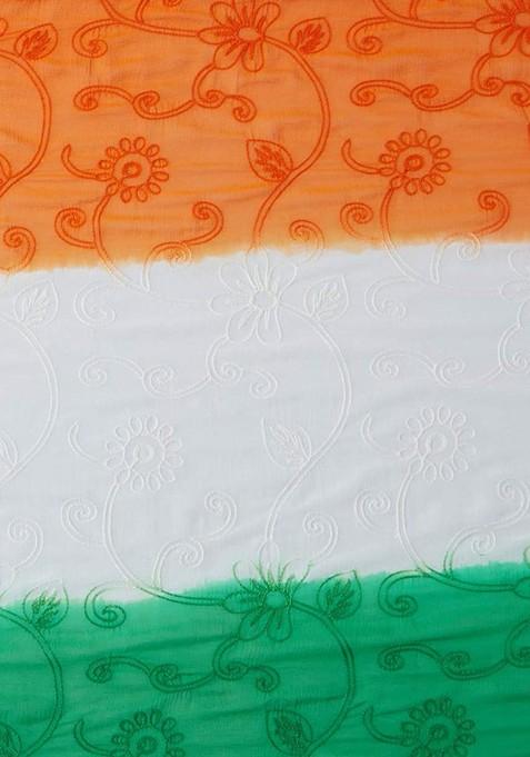 White And Green Woven Design Dupatta With Thread Work