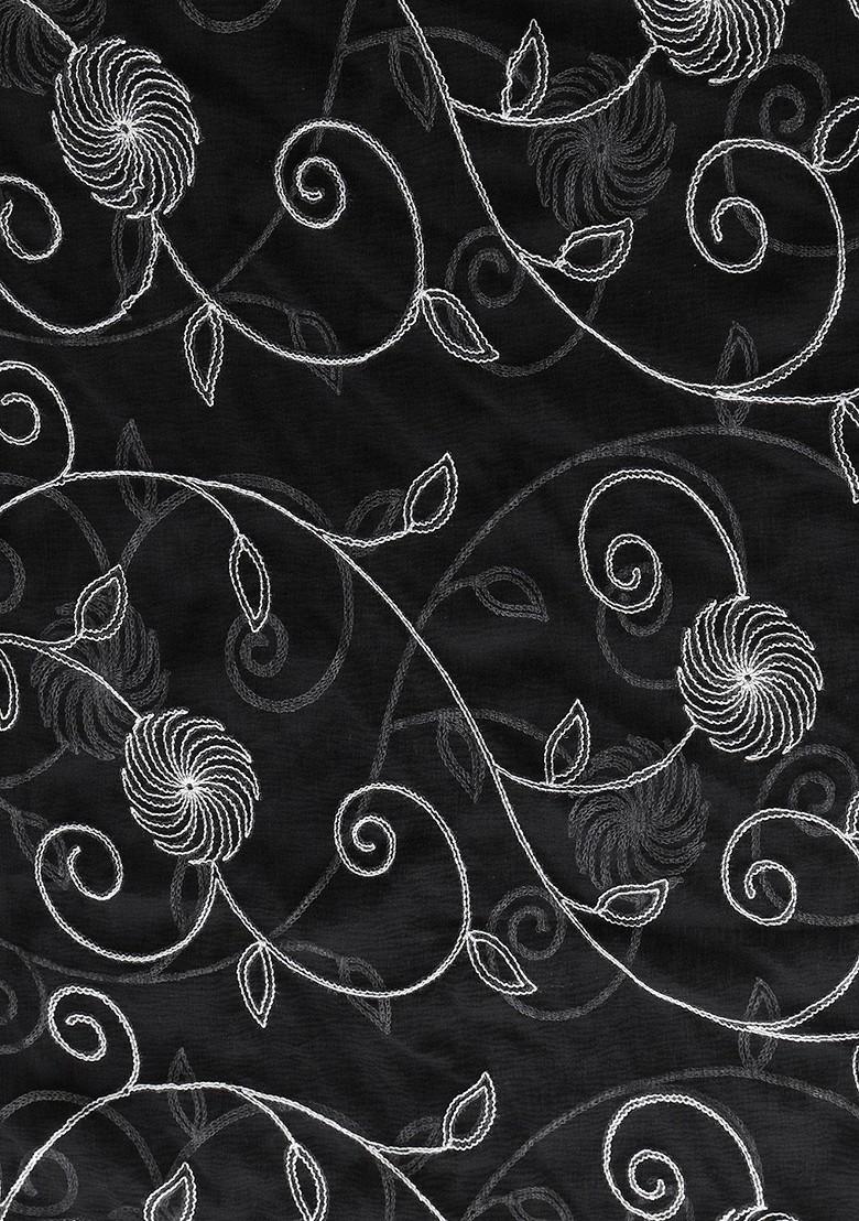 Black And White Embroidered Chiffon Dupatta