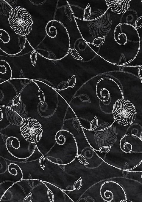 Black And White Embroidered Chiffon Dupatta