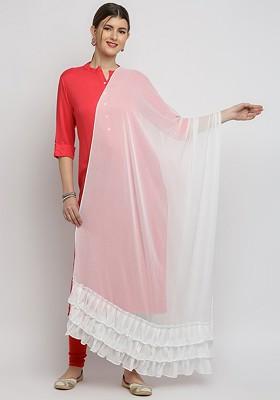 Women White Solid Chiffon Dupatta