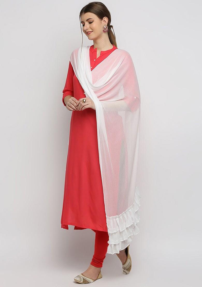 Women White Solid Chiffon Dupatta