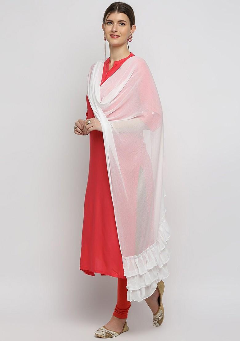 Women White Solid Chiffon Dupatta