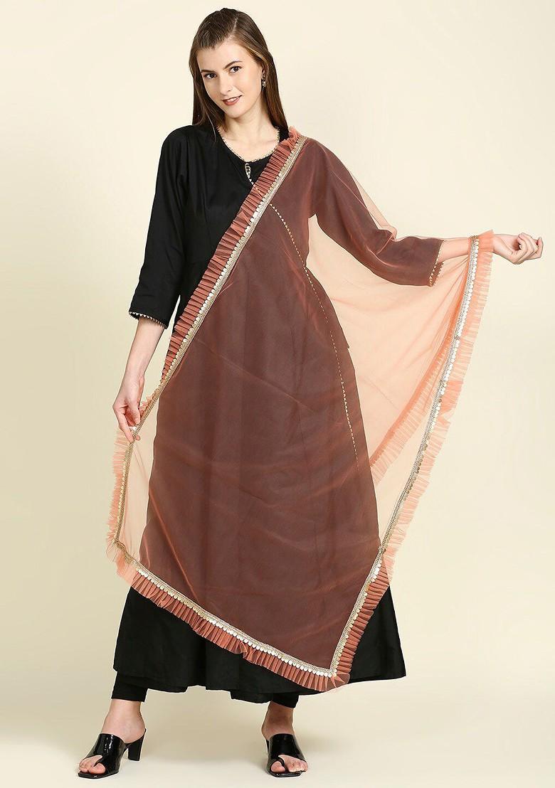 Ruffle Embellished Border Net Dupatta