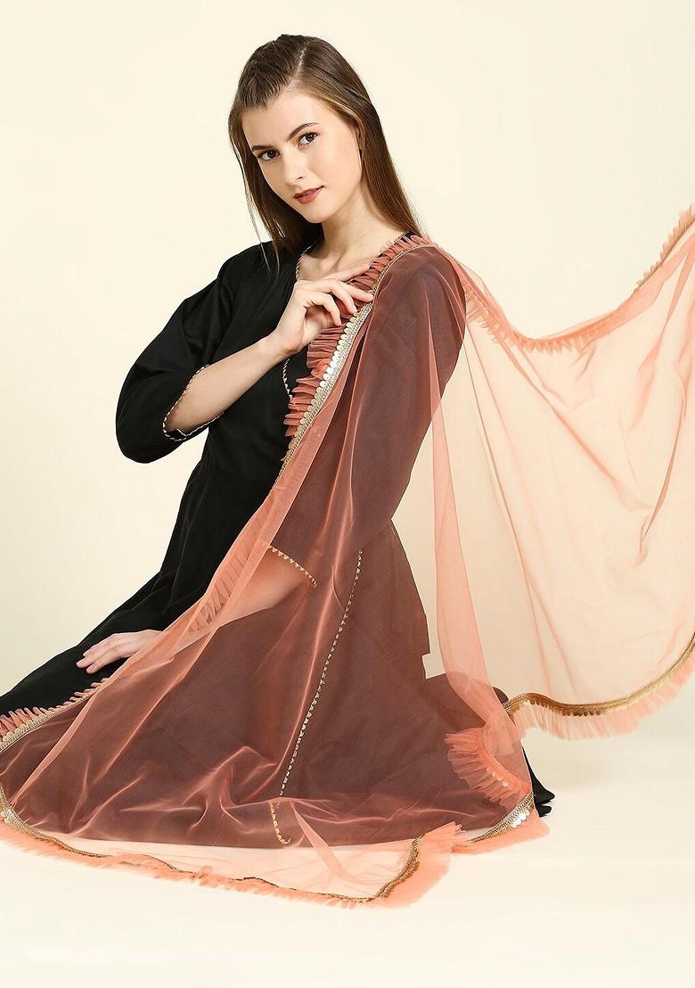 Ruffle Embellished Border Net Dupatta