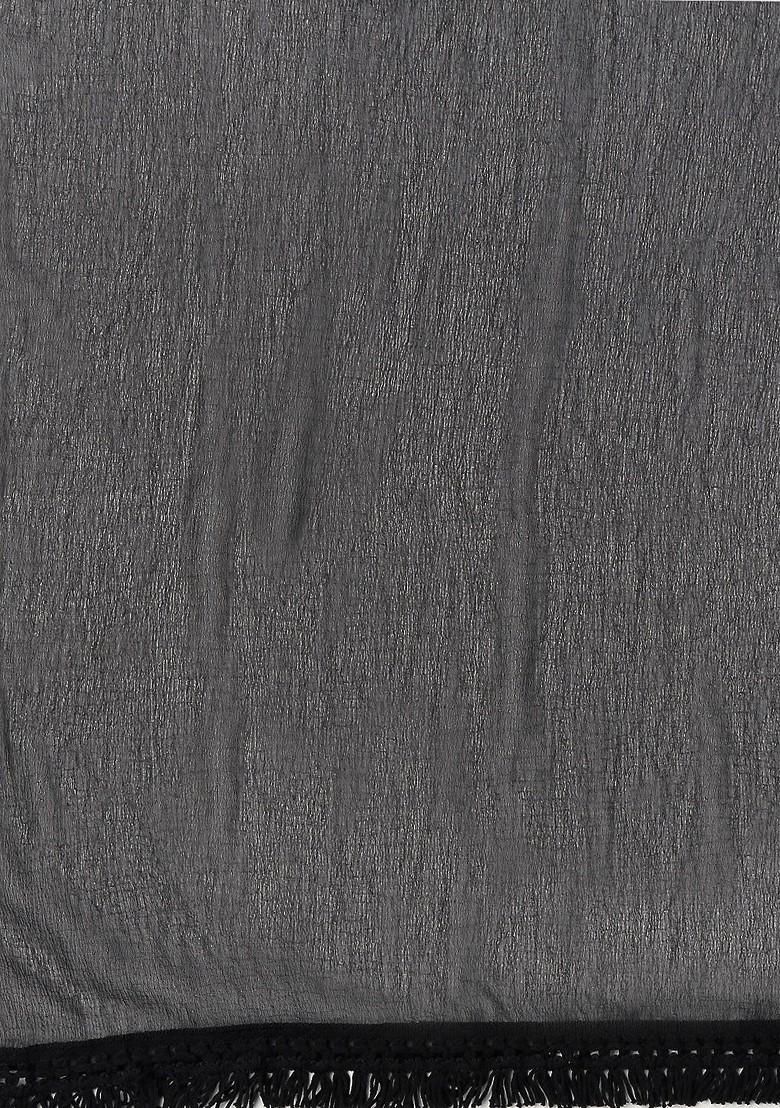 Black Solid Embellished Chiffon Dupatta