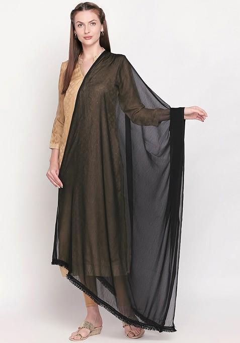 Black Solid Embellished Chiffon Dupatta