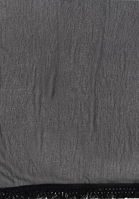 Black Solid Embellished Chiffon Dupatta