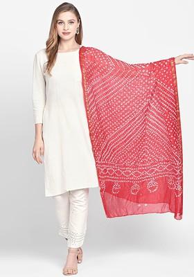 Red And White Dyed Dupatta