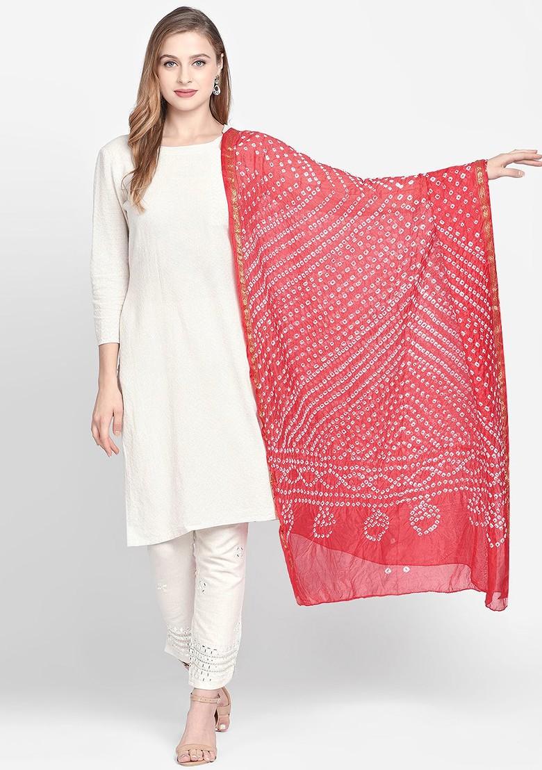 Red And White Dyed Dupatta