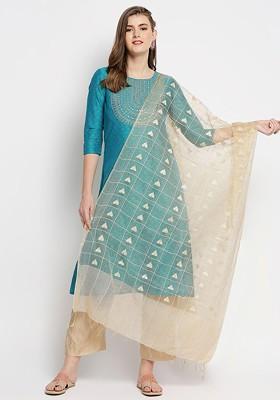 Gold Toned And Silver Toned Woven Design Organza Dupatta