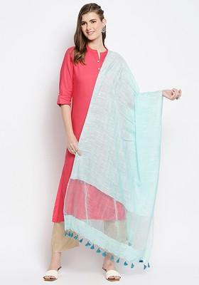 Blue Woven Design Linen Dupatta