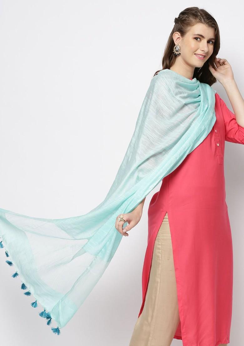 Blue Woven Design Linen Dupatta