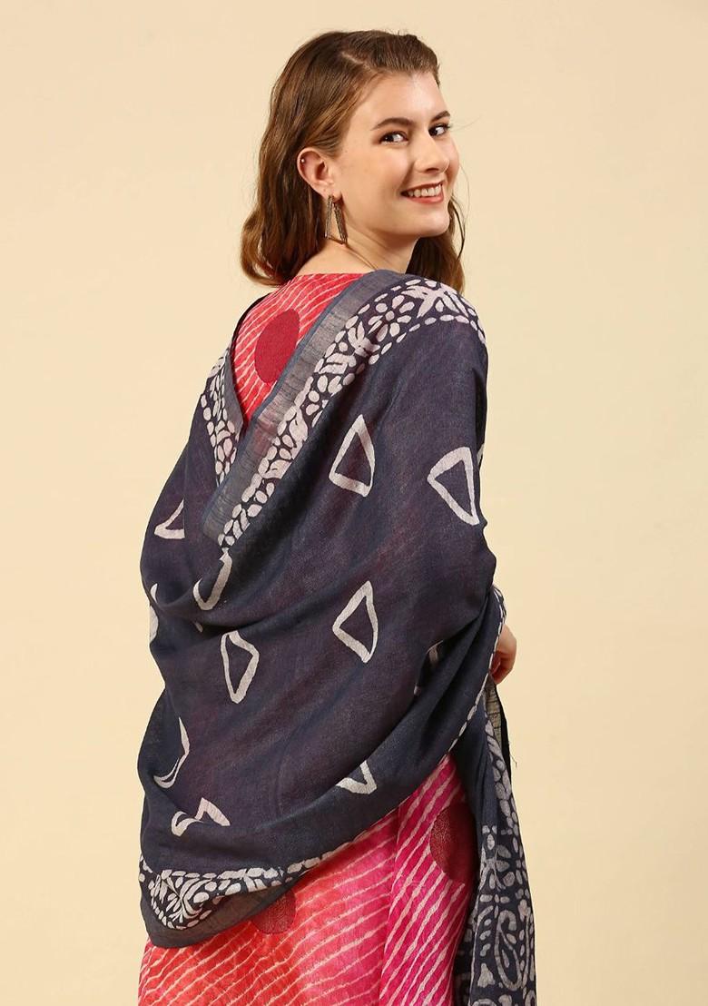 Grey And White Ethnic Motifs Printed Batik Dupatta