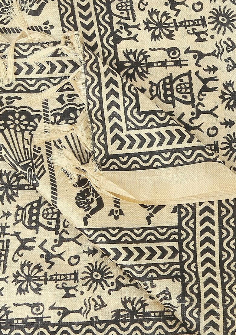 Beige And Black Ethnic Motifs Printed Dupatta