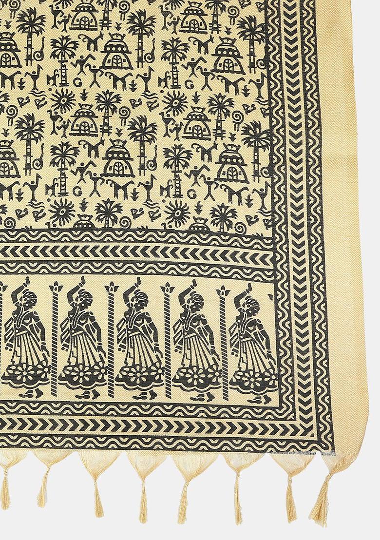 Beige And Black Ethnic Motifs Printed Dupatta
