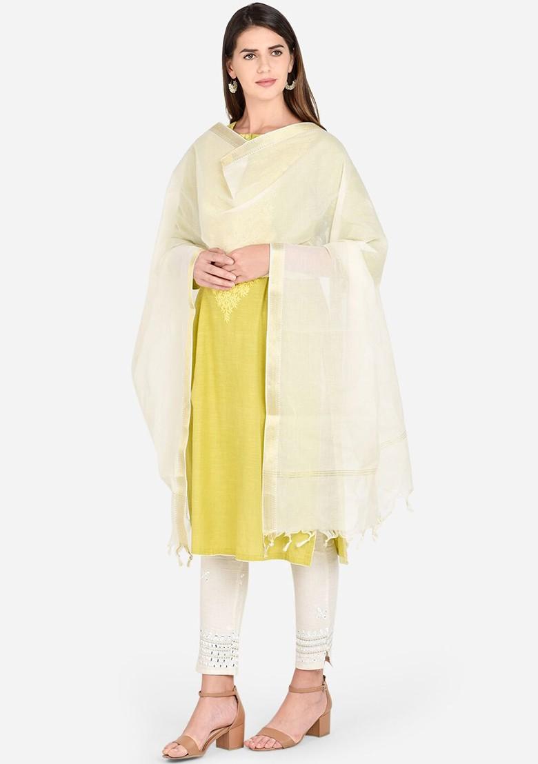 Cotton Cream Coloured Solid Cotton Dupatta
