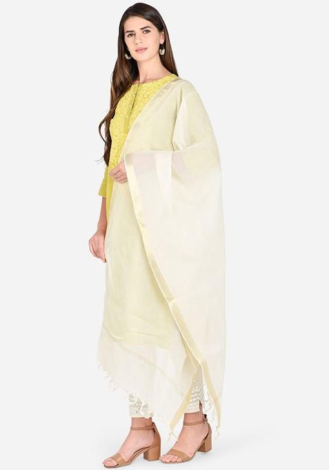 Cotton Cream Coloured Solid Cotton Dupatta