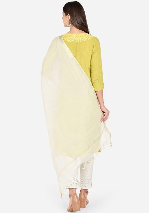 Cotton Cream Coloured Solid Cotton Dupatta