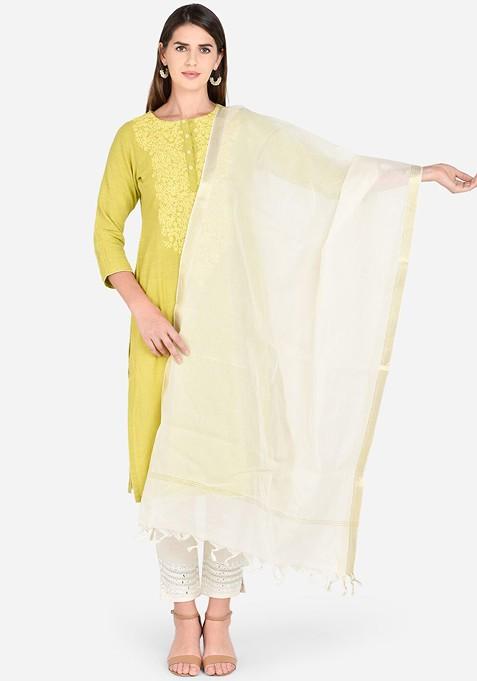 Cotton Cream Coloured Solid Cotton Dupatta