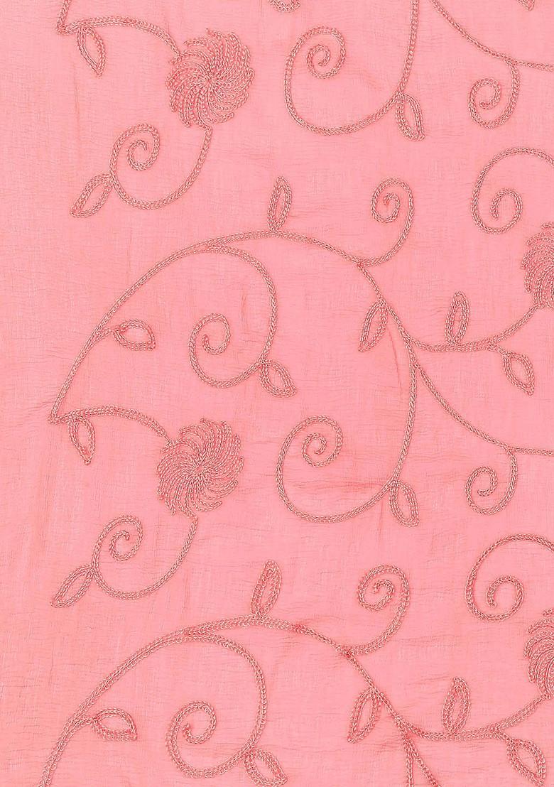 Peach Coloured Embroidered Chiffon Dupatta