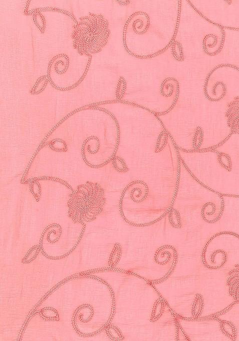 Peach Coloured Embroidered Chiffon Dupatta