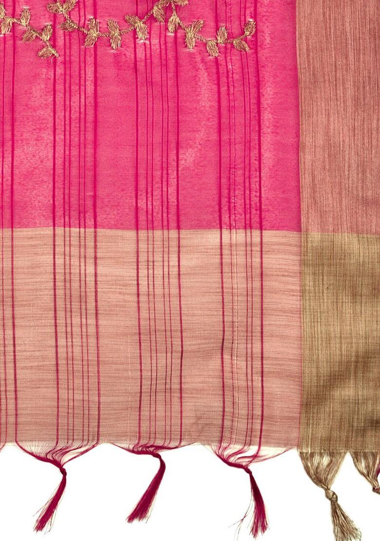 Pink And Gold Toned Embroidered Dupatta