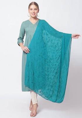 Teal Green Embroidered Dupatta