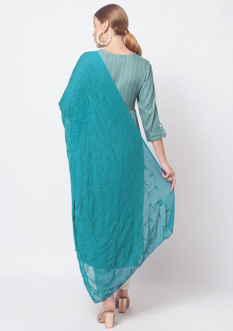 Teal Green Embroidered Dupatta