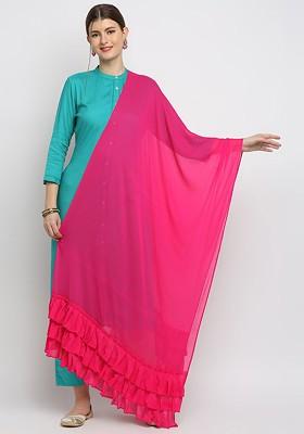 Fuchsia Ruffled Dupatta
