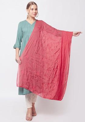 Coral Embroidered Dupatta