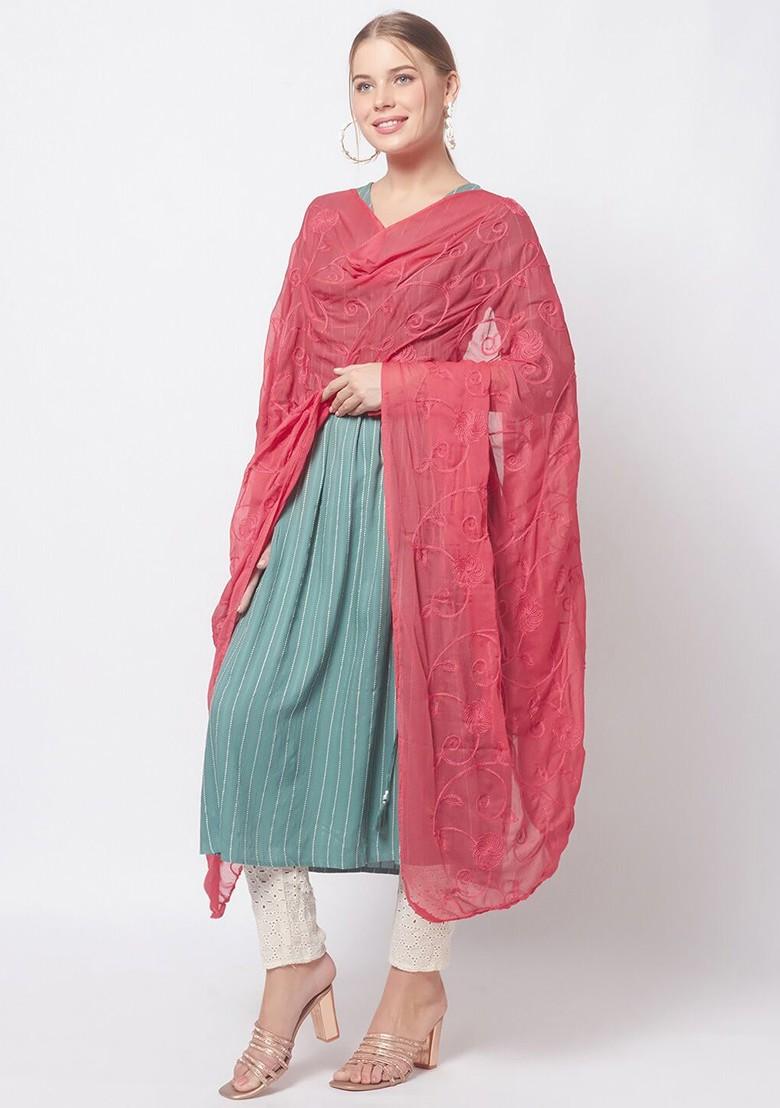 Coral Embroidered Dupatta