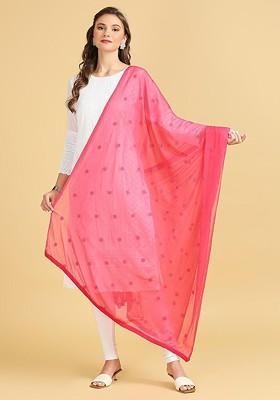 Floral Embroidered Chiffon Dupatta With Sequinned