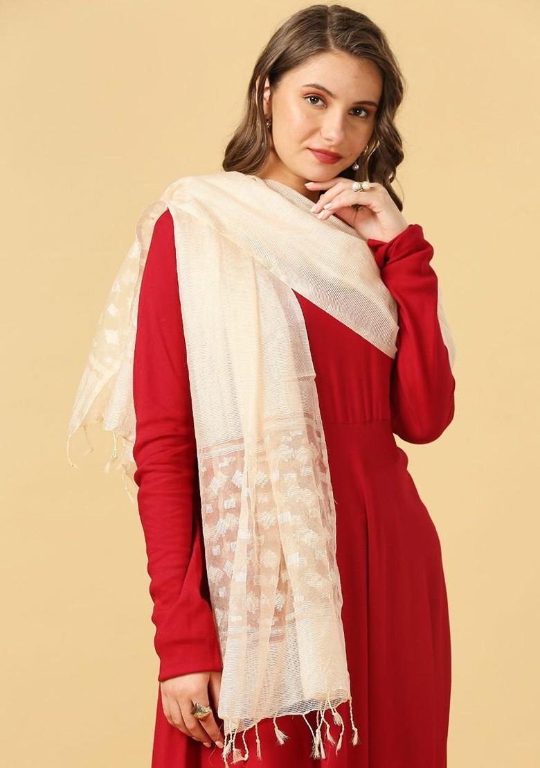 Geometric Woven Design Organza Dupatta