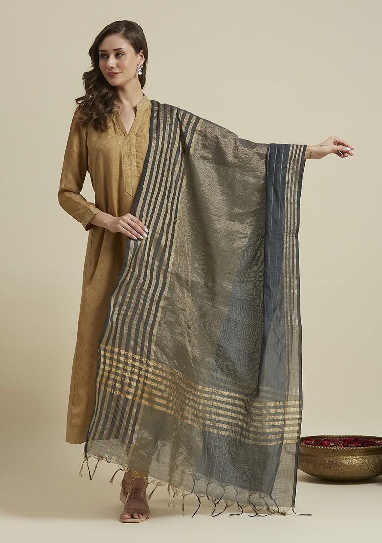 Striped Zari Chanderi Silk Dupatta