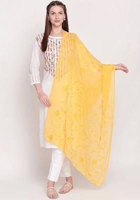 Women Yellow Embroidered Dupatta
