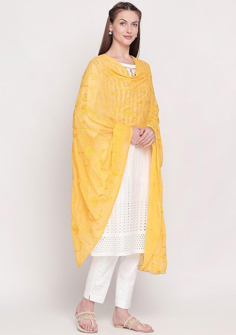 Women Yellow Embroidered Dupatta