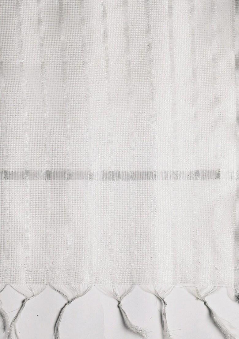 White And Silver Toned Woven Design Dupatta