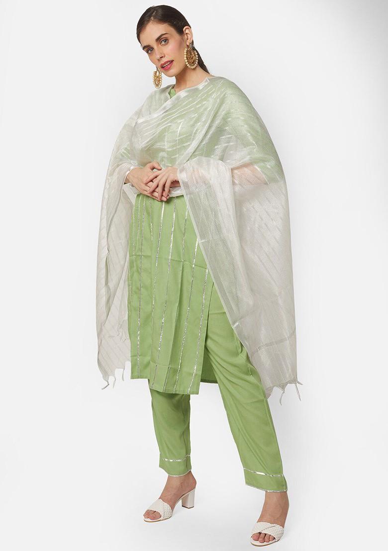 White And Silver Toned Woven Design Dupatta