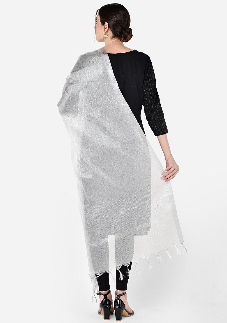 Silver Toned Solid Dupatta