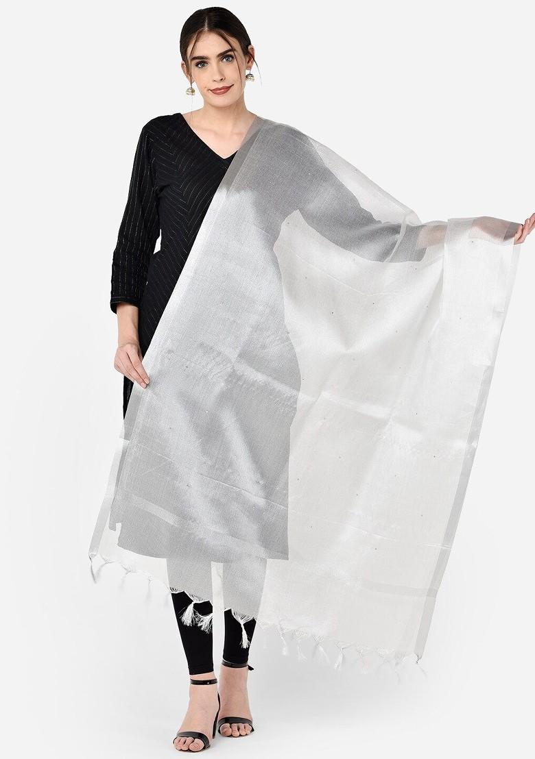 Silver Toned Solid Dupatta