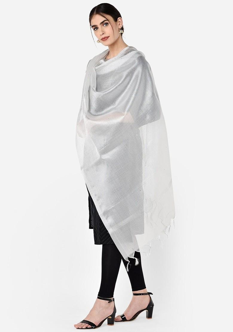 Silver Toned Solid Dupatta