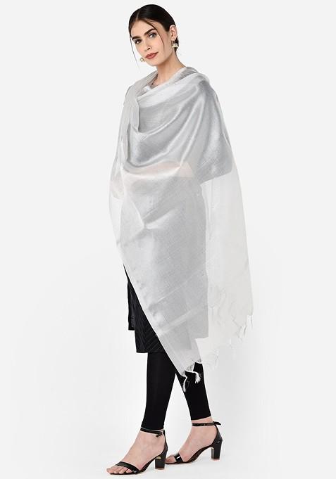 Silver Toned Solid Dupatta