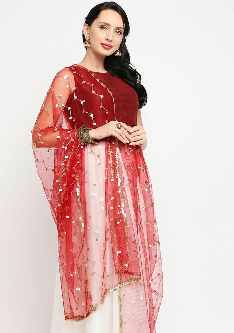 Ethnic Motifs Embroidered Dupatta With Gotta Patti