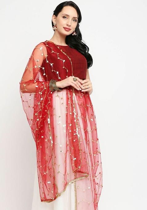 Ethnic Motifs Embroidered Dupatta With Gotta Patti