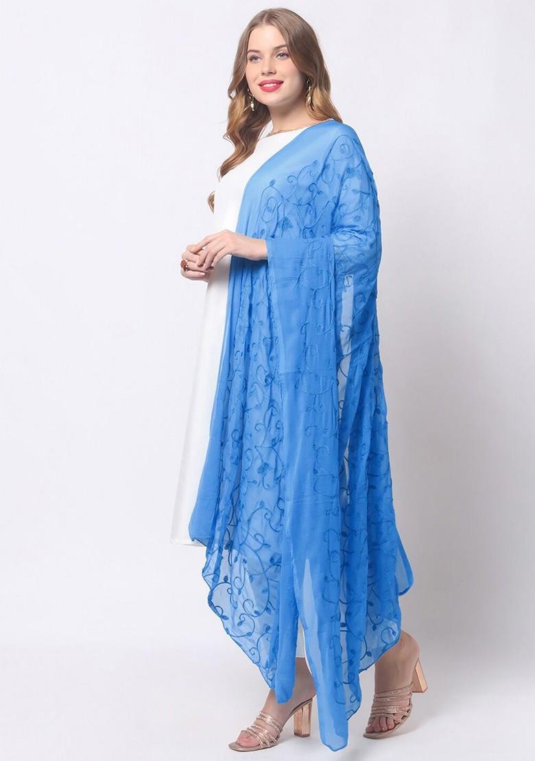 Blue Embroidered Dupatta