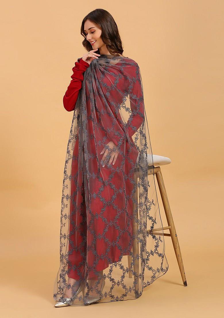 Embroidered Net Dupatta