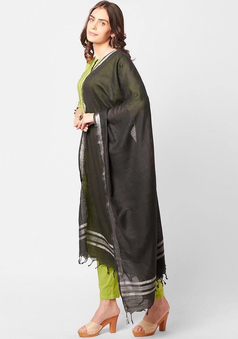 Black Linen Dupatta With Zari