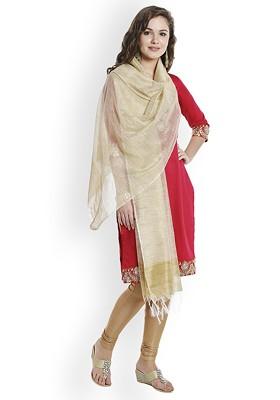 Beige And Gold Toned Woven Design Dupatta