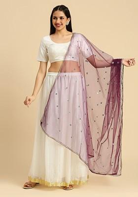 Polka Dots Embroidered Sequinned Net Dupatta
