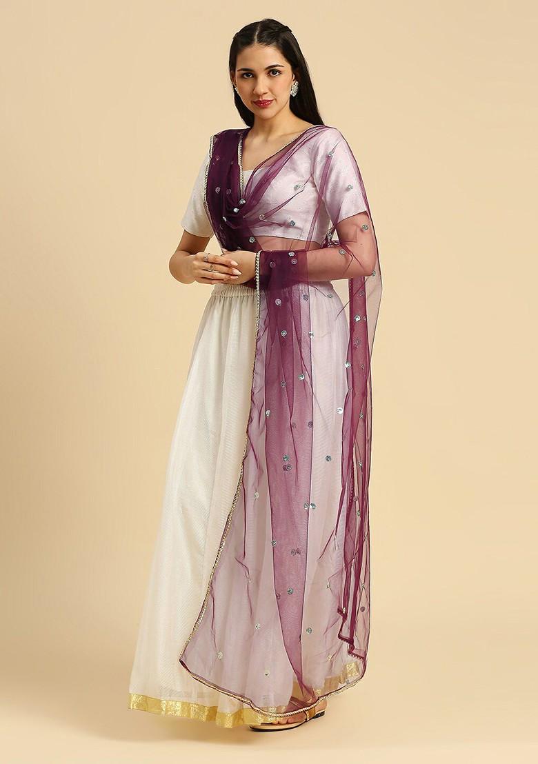 Polka Dots Embroidered Sequinned Net Dupatta